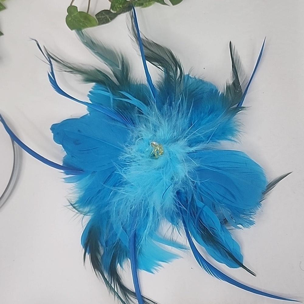 Turquoise Blue Feather Plume Brooch Pin Hairclip